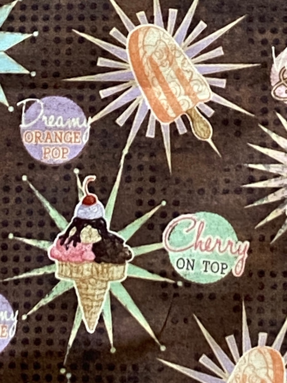 Summer Treats Cotton Fabric by APB Brown Ice Cream Popsicles 2.66" Yd x 43" MINT